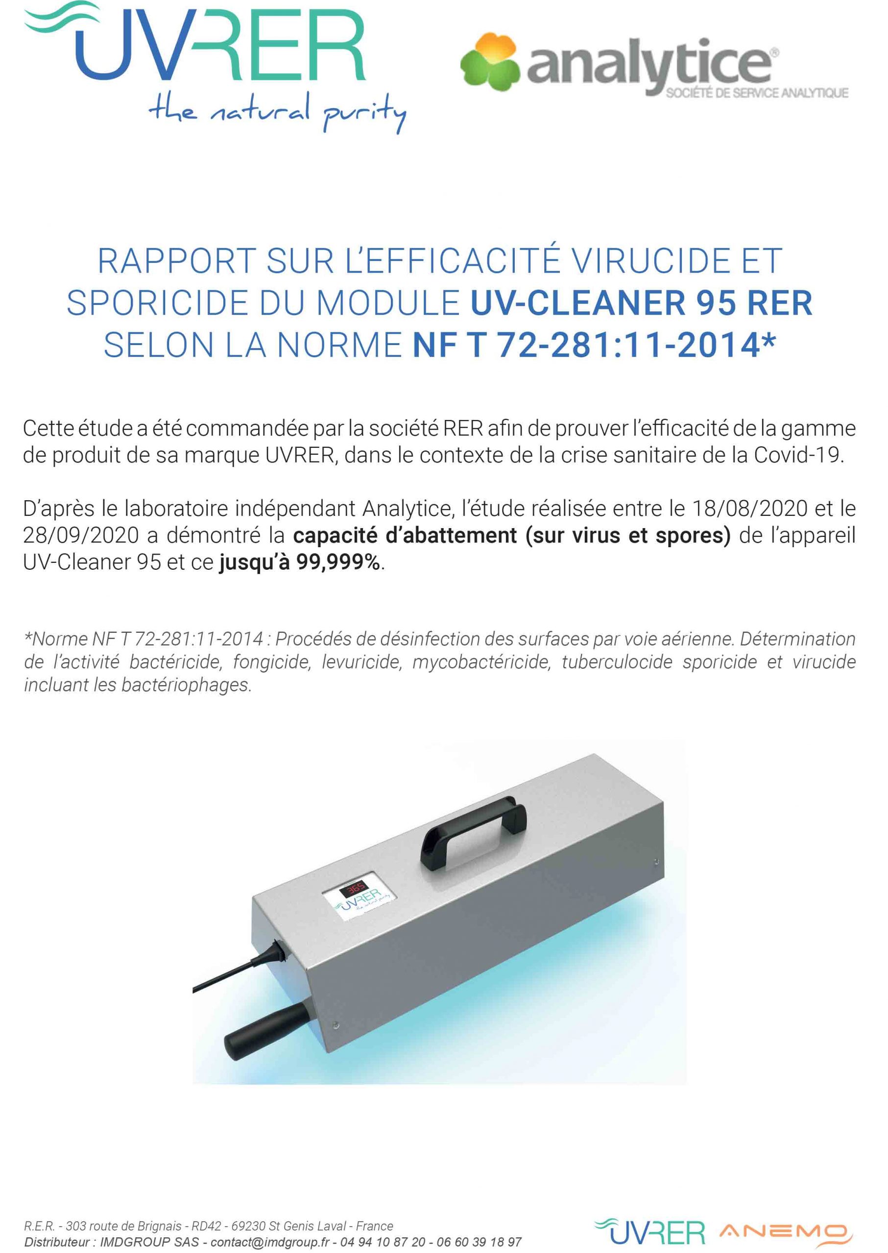 RAPPORT VIRUCIDE DE UV CLEANER