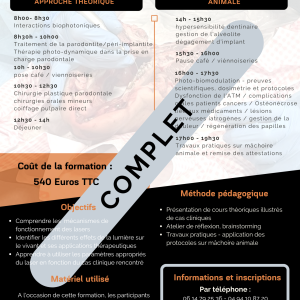 TERMINÉ - Formation laser en parodontologie / implantologie / prothèse - 03 Octobre 2025 - SIX FOURS LES PLAGES